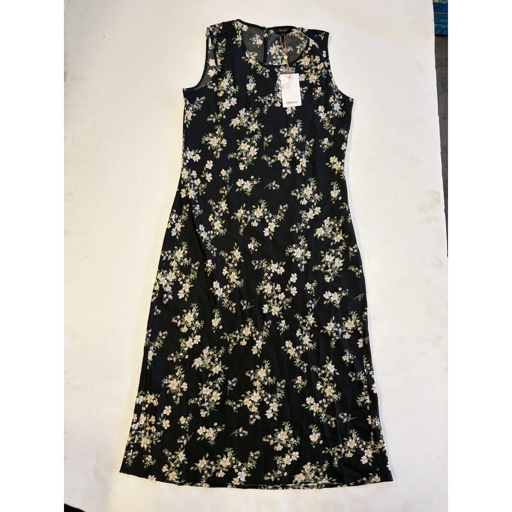 Quince Silk Midi Dress Womens M Black Floral Sleeveless Stretch Silk NWT